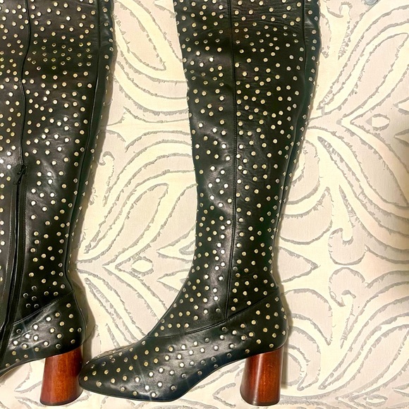 Helmut Lang Thigh-High Studded Leather Boots - Picture 6 of 8
